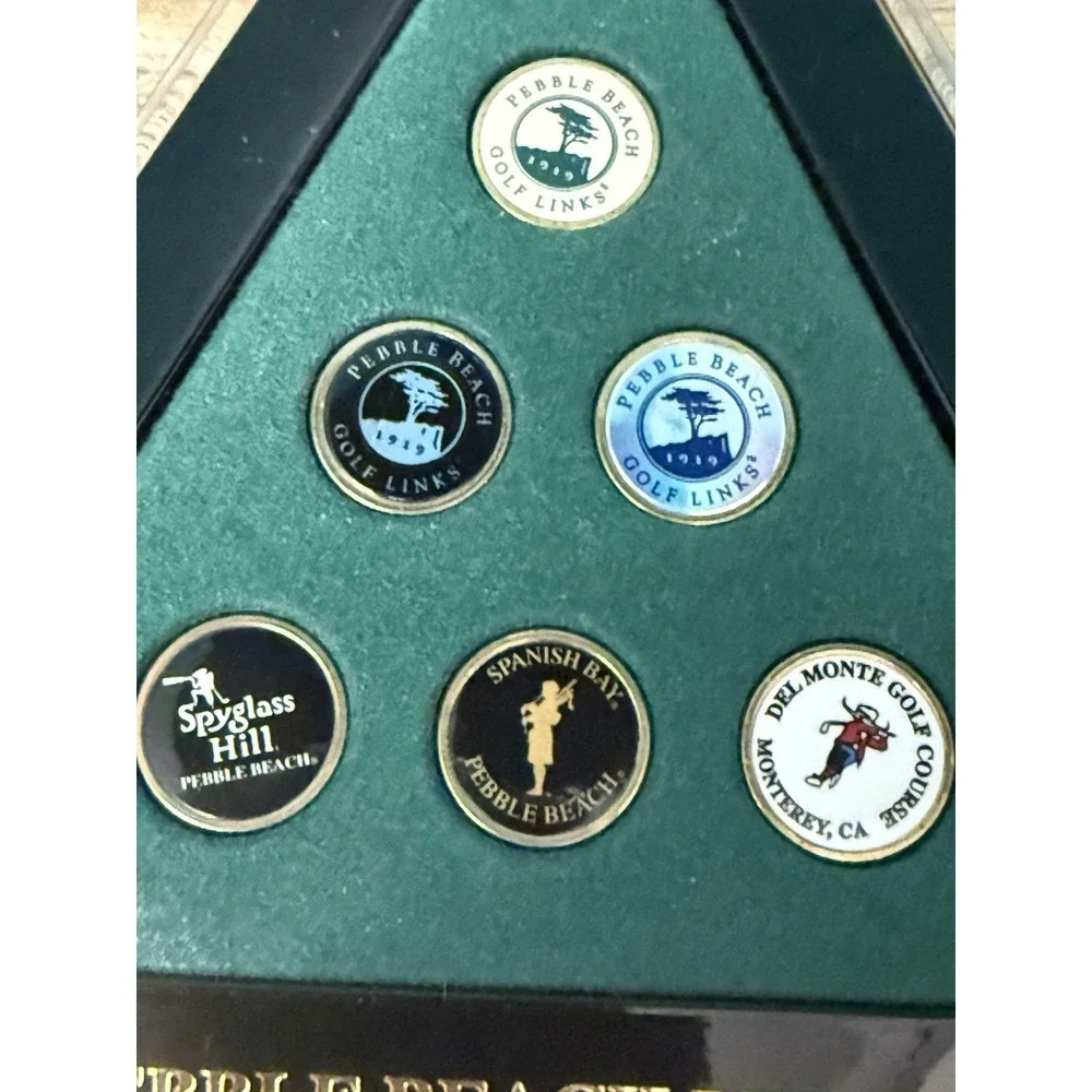 6 Pebble Beach Resort Golf Ball Marker Set w/Stems NEW Open Box Spyglass Hill